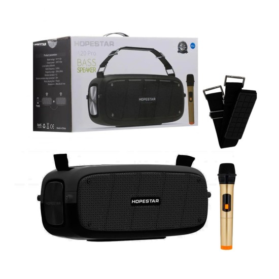 COLUNA PORTÁTIL BLUETOOTH HOPESTAR A20 PRO TWS/HANDS-FREE/U DISK/TF/AUX COM MICROFONE SUPORTE POWER BANK 35W PRETO